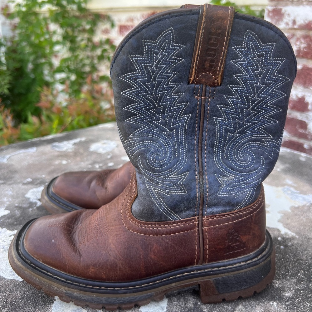 ROCKY KID’S RIDE FLX Kids 8" WESTERN Brown and Denim Cowboy Boots Size 12.5
